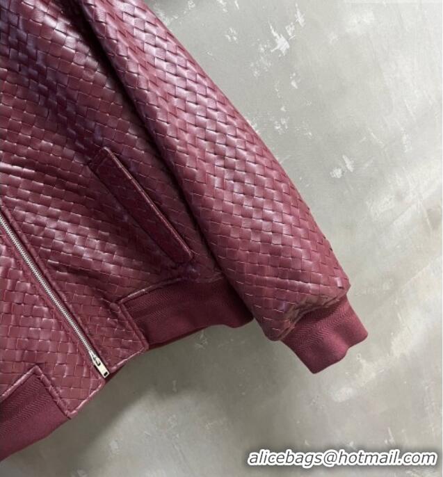 Top Grade Bottega Veneta Intrecciato Lambskin Leather Jacket BV042301 Burgundy 2026
