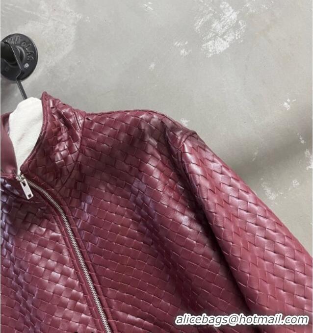 Top Grade Bottega Veneta Intrecciato Lambskin Leather Jacket BV042301 Burgundy 2026