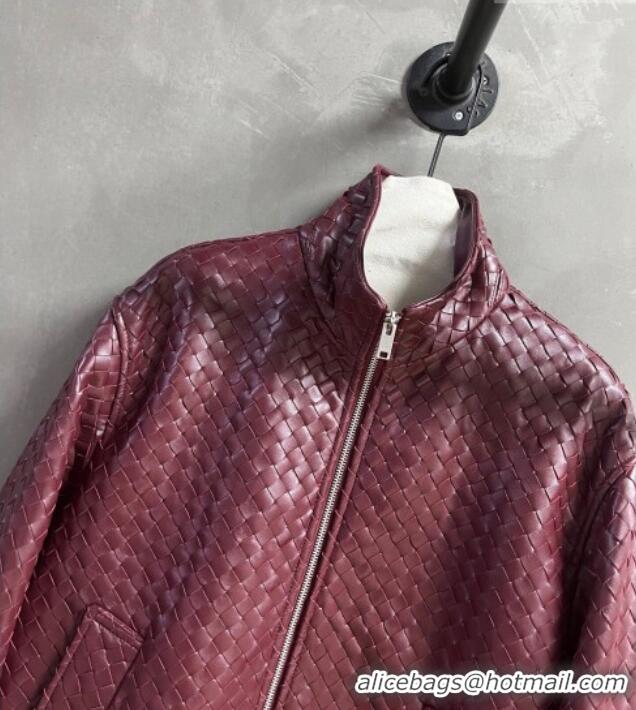 Top Grade Bottega Veneta Intrecciato Lambskin Leather Jacket BV042301 Burgundy 2026