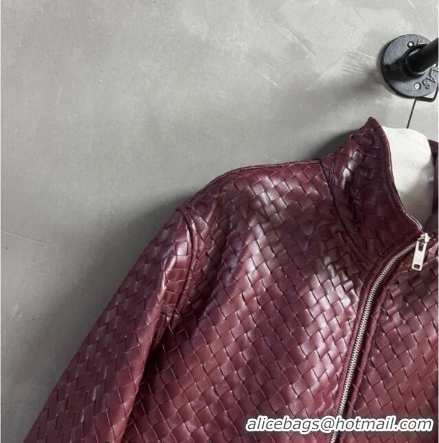 Top Grade Bottega Veneta Intrecciato Lambskin Leather Jacket BV042301 Burgundy 2026