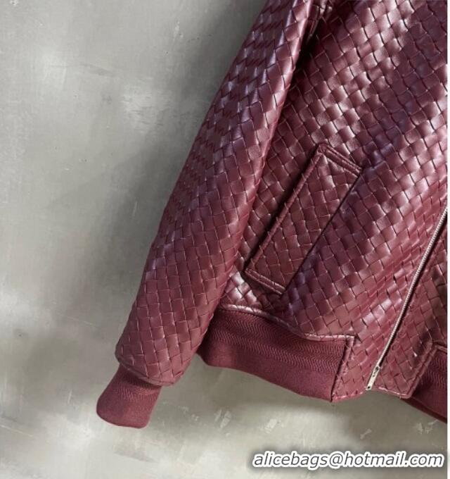 Top Grade Bottega Veneta Intrecciato Lambskin Leather Jacket BV042301 Burgundy 2026