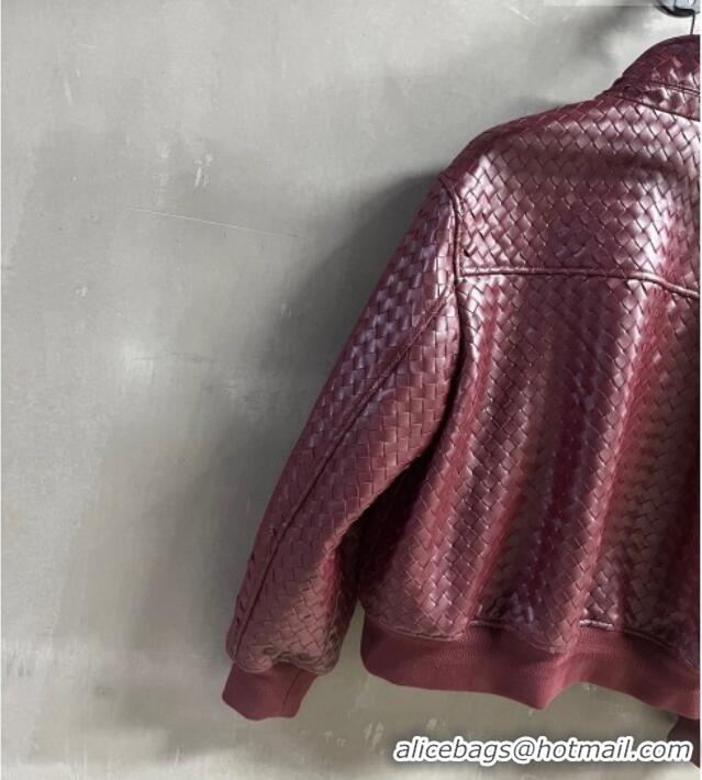 Top Grade Bottega Veneta Intrecciato Lambskin Leather Jacket BV042301 Burgundy 2026