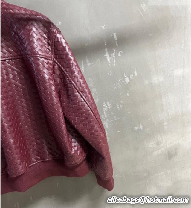 Top Grade Bottega Veneta Intrecciato Lambskin Leather Jacket BV042301 Burgundy 2026