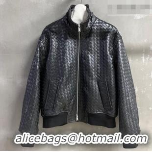 Luxury Cheap Bottega Veneta Intrecciato Lambskin Leather Jacket BV042301 Black 2026