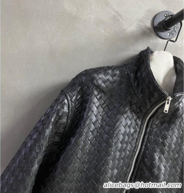 Luxury Cheap Bottega Veneta Intrecciato Lambskin Leather Jacket BV042301 Black 2026
