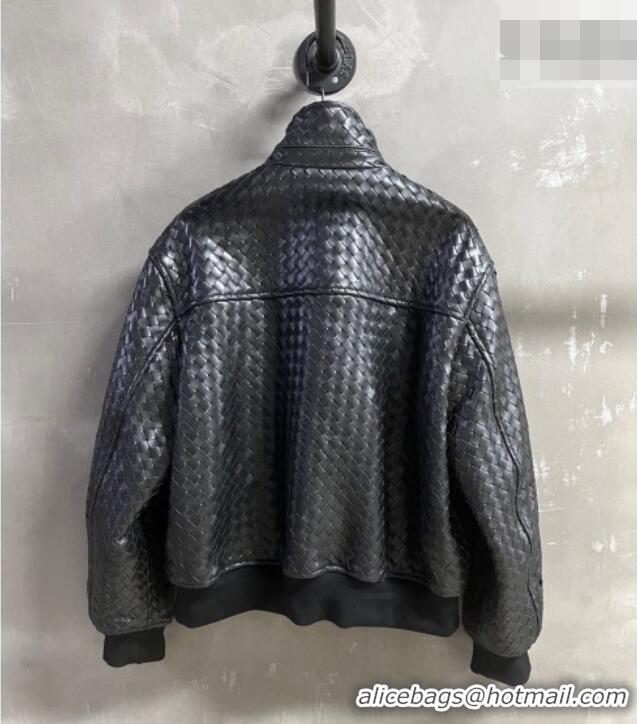 Luxury Cheap Bottega Veneta Intrecciato Lambskin Leather Jacket BV042301 Black 2026