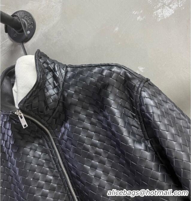 Luxury Cheap Bottega Veneta Intrecciato Lambskin Leather Jacket BV042301 Black 2026