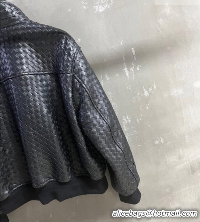 Luxury Cheap Bottega Veneta Intrecciato Lambskin Leather Jacket BV042301 Black 2026
