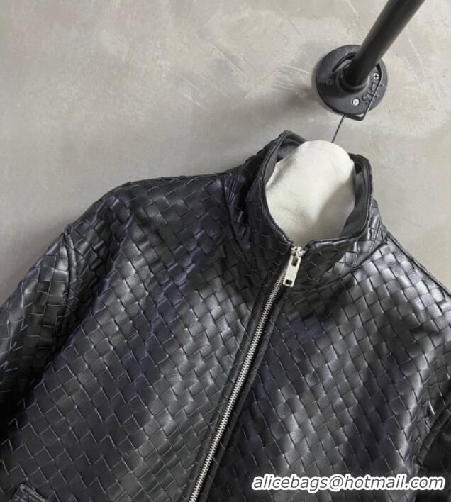 Luxury Cheap Bottega Veneta Intrecciato Lambskin Leather Jacket BV042301 Black 2026