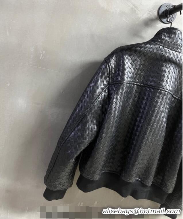 Luxury Cheap Bottega Veneta Intrecciato Lambskin Leather Jacket BV042301 Black 2026