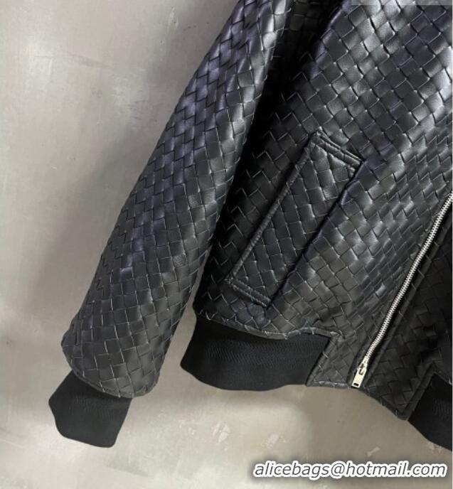 Luxury Cheap Bottega Veneta Intrecciato Lambskin Leather Jacket BV042301 Black 2026
