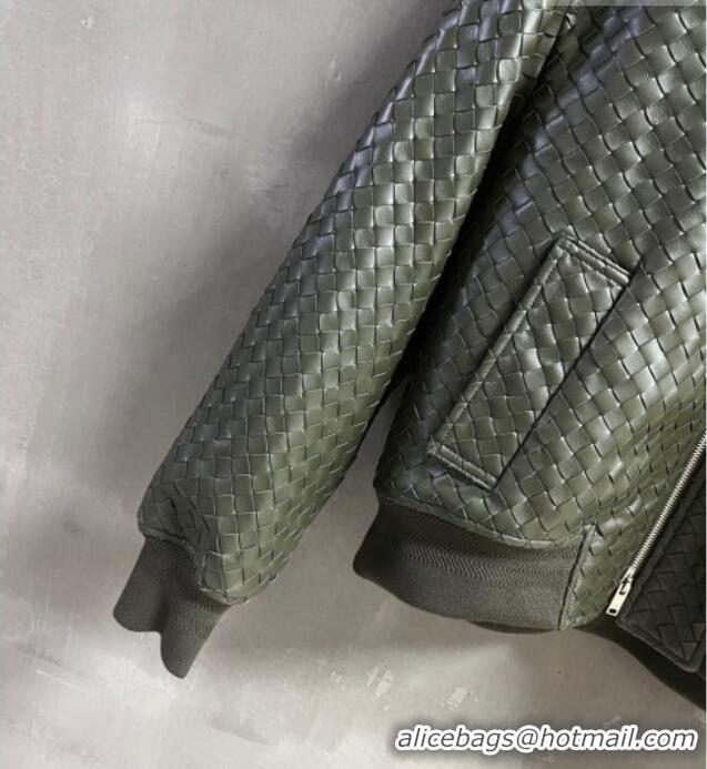 Market Sells Bottega Veneta Intrecciato Lambskin Leather Jacket BV042301 Green 2026
