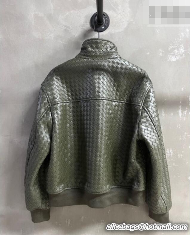 Market Sells Bottega Veneta Intrecciato Lambskin Leather Jacket BV042301 Green 2026