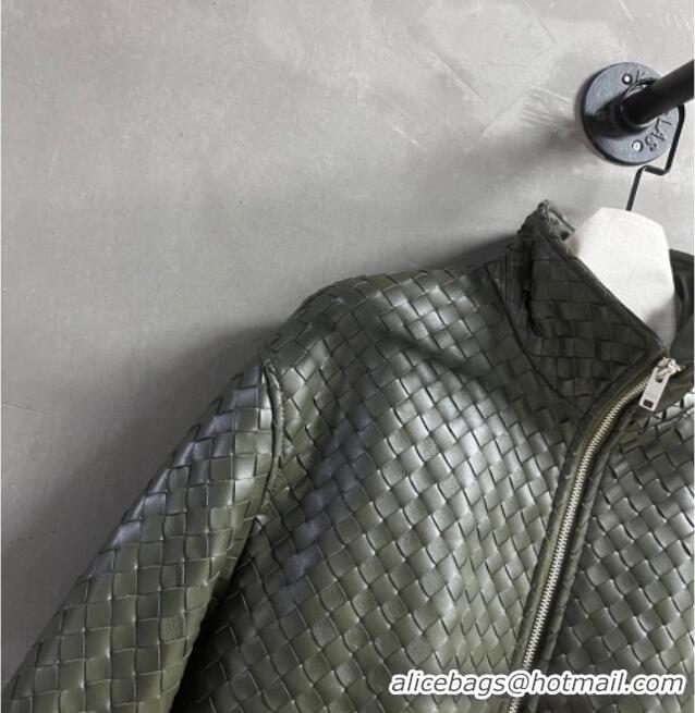 Market Sells Bottega Veneta Intrecciato Lambskin Leather Jacket BV042301 Green 2026