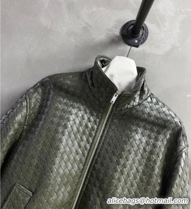 Market Sells Bottega Veneta Intrecciato Lambskin Leather Jacket BV042301 Green 2026