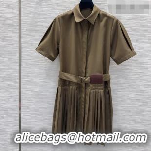 Luxury Discount Loewe Pleated Dress LW032404 Khaki 2026