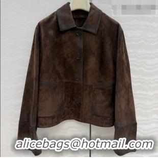 Best Quality Loewe Suede Lambskin Jacket LW042318 Brown 2026