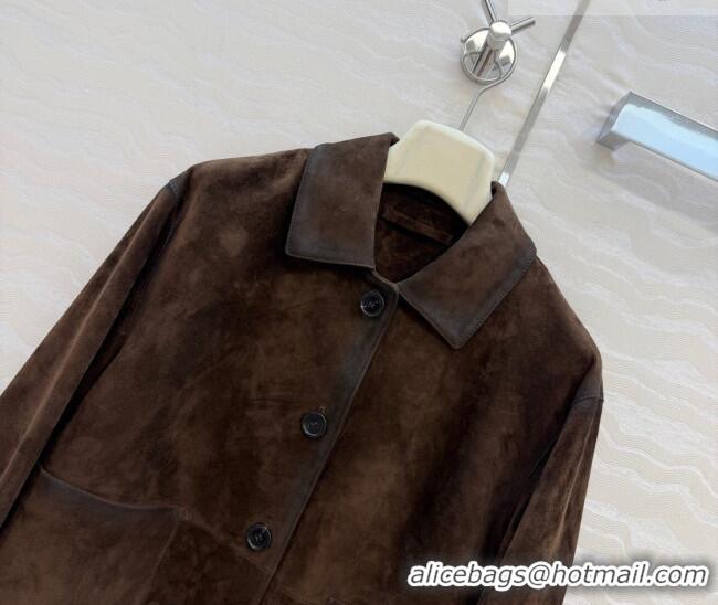 Best Quality Loewe Suede Lambskin Jacket LW042318 Brown 2026