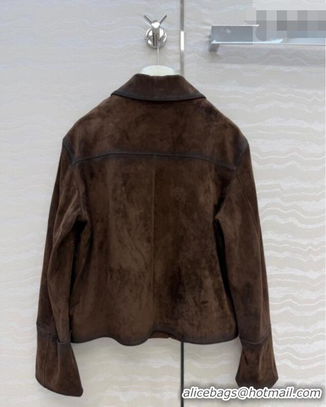 Best Quality Loewe Suede Lambskin Jacket LW042318 Brown 2026