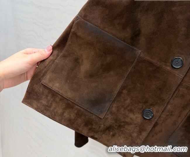 Best Quality Loewe Suede Lambskin Jacket LW042318 Brown 2026