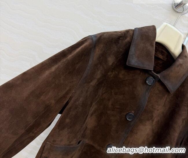 Best Quality Loewe Suede Lambskin Jacket LW042318 Brown 2026