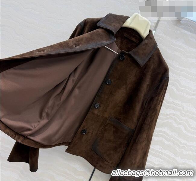 Best Quality Loewe Suede Lambskin Jacket LW042318 Brown 2026