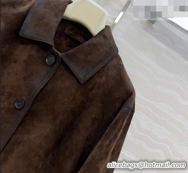 Best Quality Loewe Suede Lambskin Jacket LW042318 Brown 2026