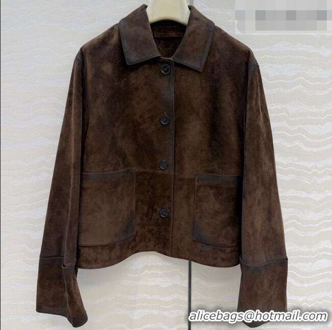 Best Quality Loewe Suede Lambskin Jacket LW042318 Brown 2026