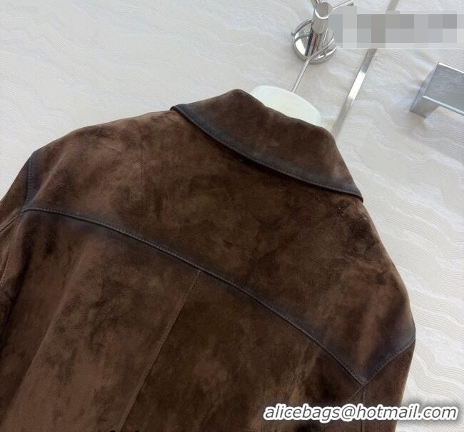 Best Quality Loewe Suede Lambskin Jacket LW042318 Brown 2026
