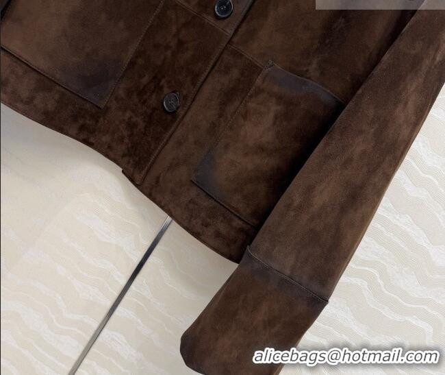 Best Quality Loewe Suede Lambskin Jacket LW042318 Brown 2026