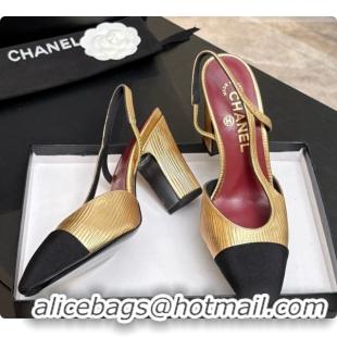 Best Price Chanel Gold Leather & Grosgrain Slingbacks Pump CH072713 2026