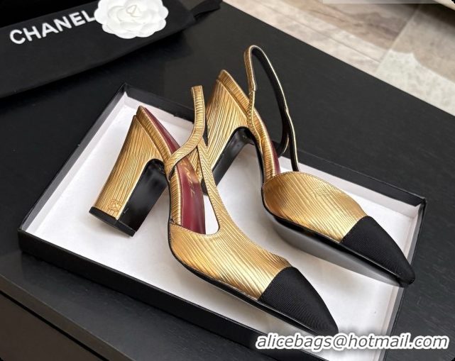 Best Price Chanel Gold Leather & Grosgrain Slingbacks Pump CH072713 2026