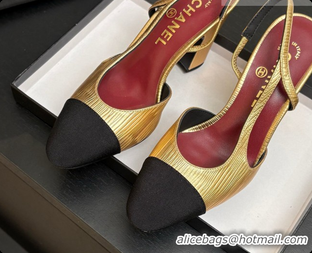 Best Price Chanel Gold Leather & Grosgrain Slingbacks Pump CH072713 2026