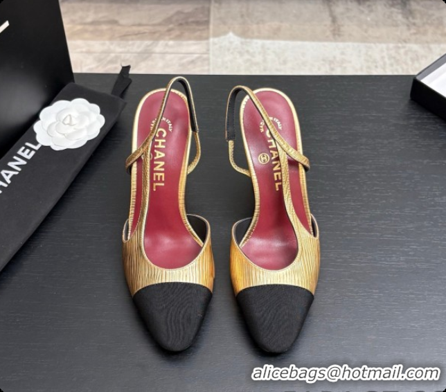Best Price Chanel Gold Leather & Grosgrain Slingbacks Pump CH072713 2026