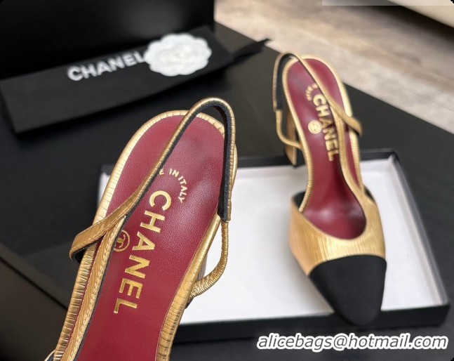 Best Price Chanel Gold Leather & Grosgrain Slingbacks Pump CH072713 2026
