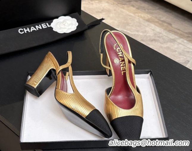 Best Price Chanel Gold Leather & Grosgrain Slingbacks Pump CH072713 2026