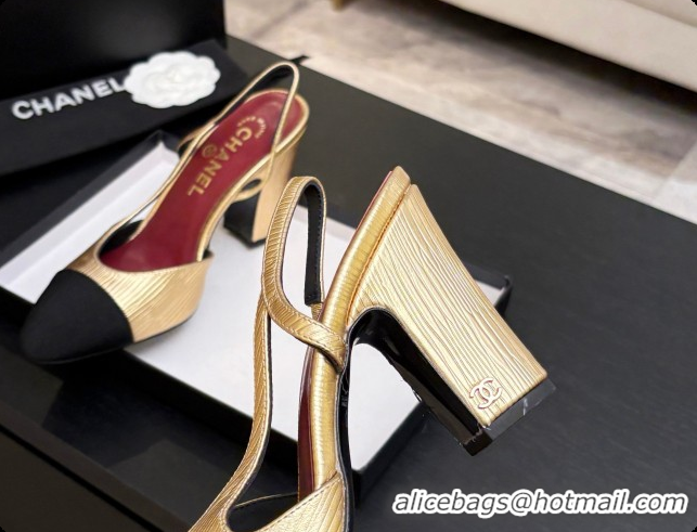 Best Price Chanel Gold Leather & Grosgrain Slingbacks Pump CH072713 2026