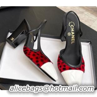 Charming Chanel Mixed Fibers & Patent Leather Slingbacks Pump CH072717 Red 2026