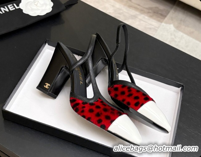 Charming Chanel Mixed Fibers & Patent Leather Slingbacks Pump CH072717 Red 2026