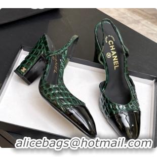 Buy Discount Chanel Crocodile Pattern Calfskin & Patent Leather Slingbacks Pump CH072718 Green 2026