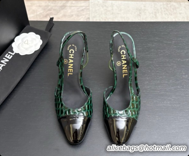 Buy Discount Chanel Crocodile Pattern Calfskin & Patent Leather Slingbacks Pump CH072718 Green 2026