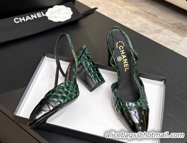 Buy Discount Chanel Crocodile Pattern Calfskin & Patent Leather Slingbacks Pump CH072718 Green 2026