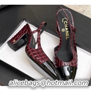 Popular Style Chanel Crocodile Pattern Calfskin & Patent Leather Slingbacks Pump CH072719 Burgundy 2026