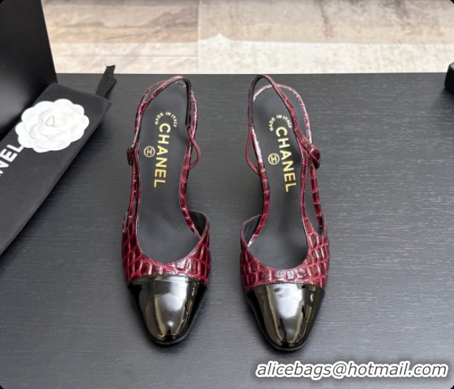 Popular Style Chanel Crocodile Pattern Calfskin & Patent Leather Slingbacks Pump CH072719 Burgundy 2026