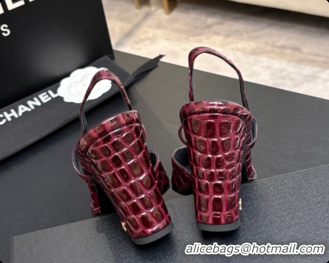 Popular Style Chanel Crocodile Pattern Calfskin & Patent Leather Slingbacks Pump CH072719 Burgundy 2026