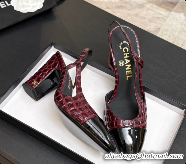 Popular Style Chanel Crocodile Pattern Calfskin & Patent Leather Slingbacks Pump CH072719 Burgundy 2026