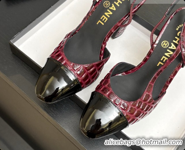 Popular Style Chanel Crocodile Pattern Calfskin & Patent Leather Slingbacks Pump CH072719 Burgundy 2026