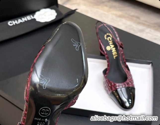 Popular Style Chanel Crocodile Pattern Calfskin & Patent Leather Slingbacks Pump CH072719 Burgundy 2026