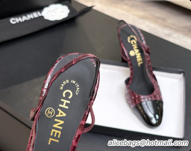 Popular Style Chanel Crocodile Pattern Calfskin & Patent Leather Slingbacks Pump CH072719 Burgundy 2026