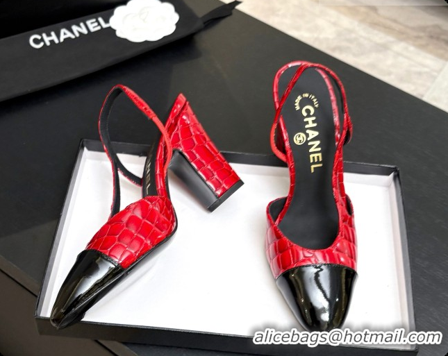 Good Product Chanel Crocodile Pattern Calfskin & Patent Leather Slingbacks Pump CH072720 Red 2026
